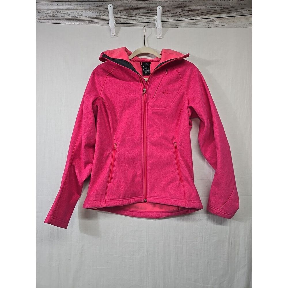 Adidas Outdoor‎ Pink Full Zip Softshell Jacket Hood Women's Small Fleece Lined